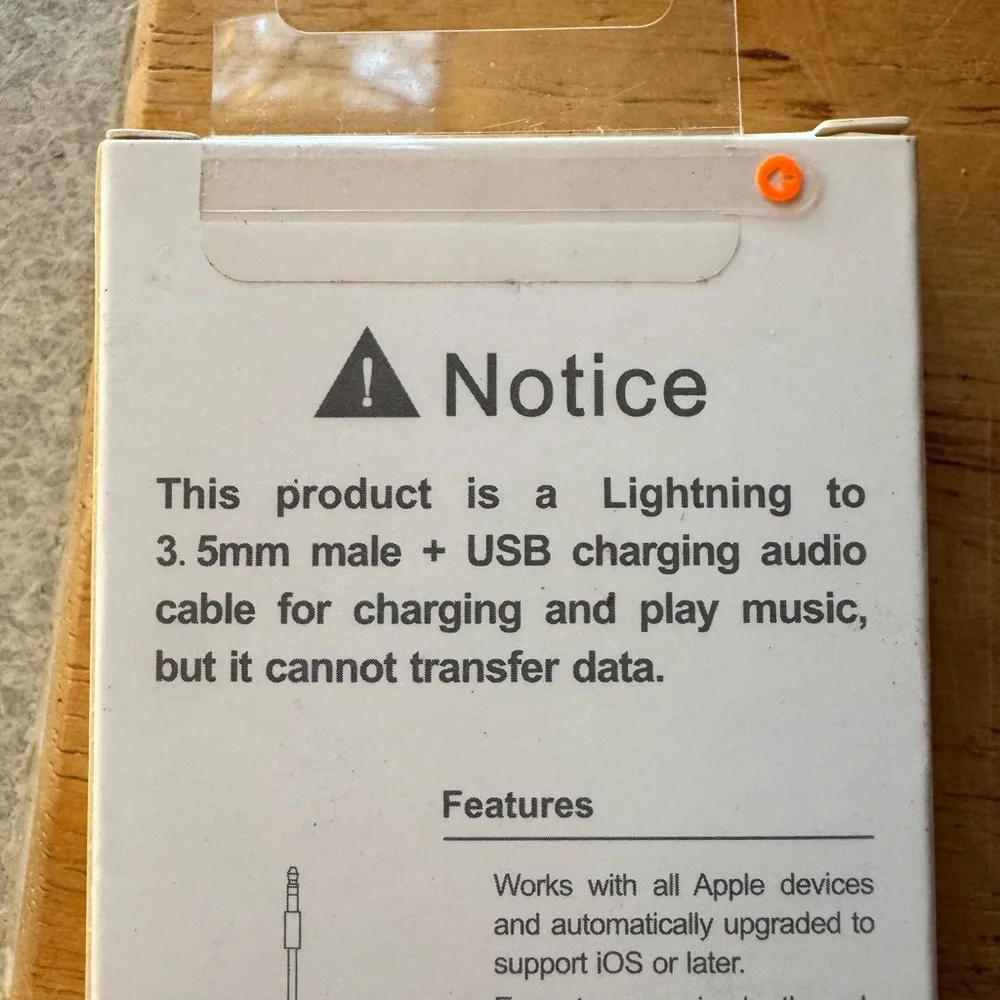 APPLE Lightning to 3.5mm AUX & USB Charging Audio Cable *NEW* *Unopened* list2